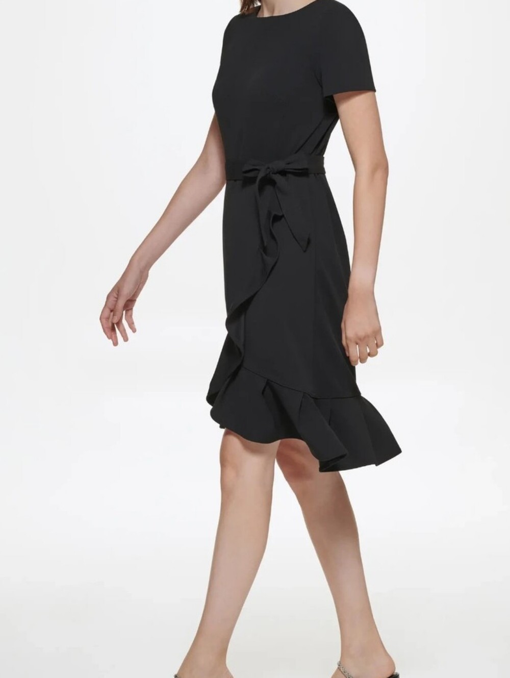 Black Calvin Klein Crepe Ruffle Dress 4
